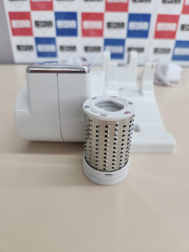 Rallador Queso 1500 mAh, inalámbrico, 2 Rodillos de Acero Inoxidable incluidos, 1 kg de Queso con Recambio, Rallador para Muchos Ingredientes, Blanco Ariete Gratì Metal 44,